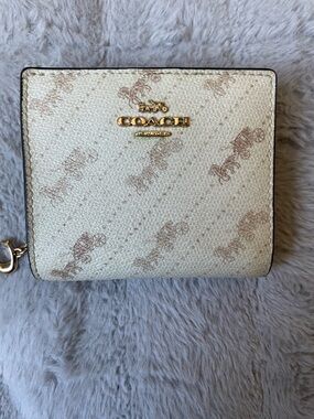 Coach Cream Signature Compact Snap Wallet with Carriage Logo